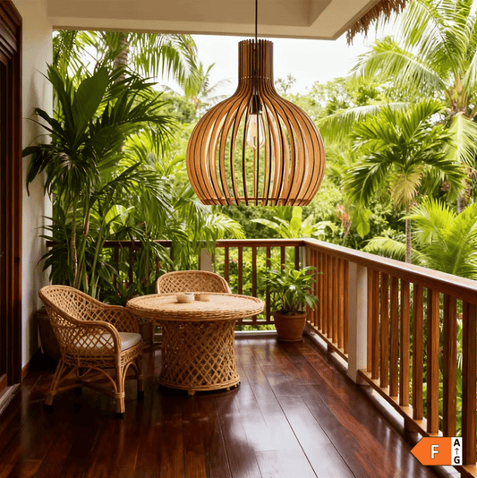 BE SHINE Suspension en bois art moderne NOIR ET BOIS / 23 CM / BLANC