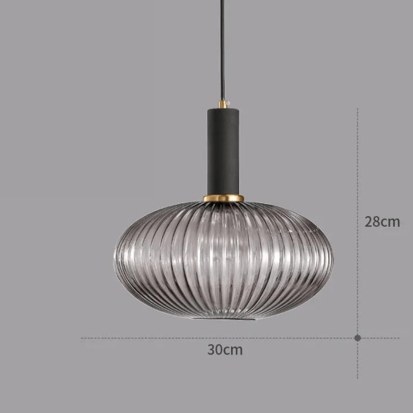 BE SHINE Suspension ovale en verre côtelé NOIR