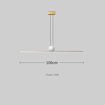 BE SHINE Suspension barre led avec boule marbrée OR 100 CM / LUMIÈRE CHAUDE