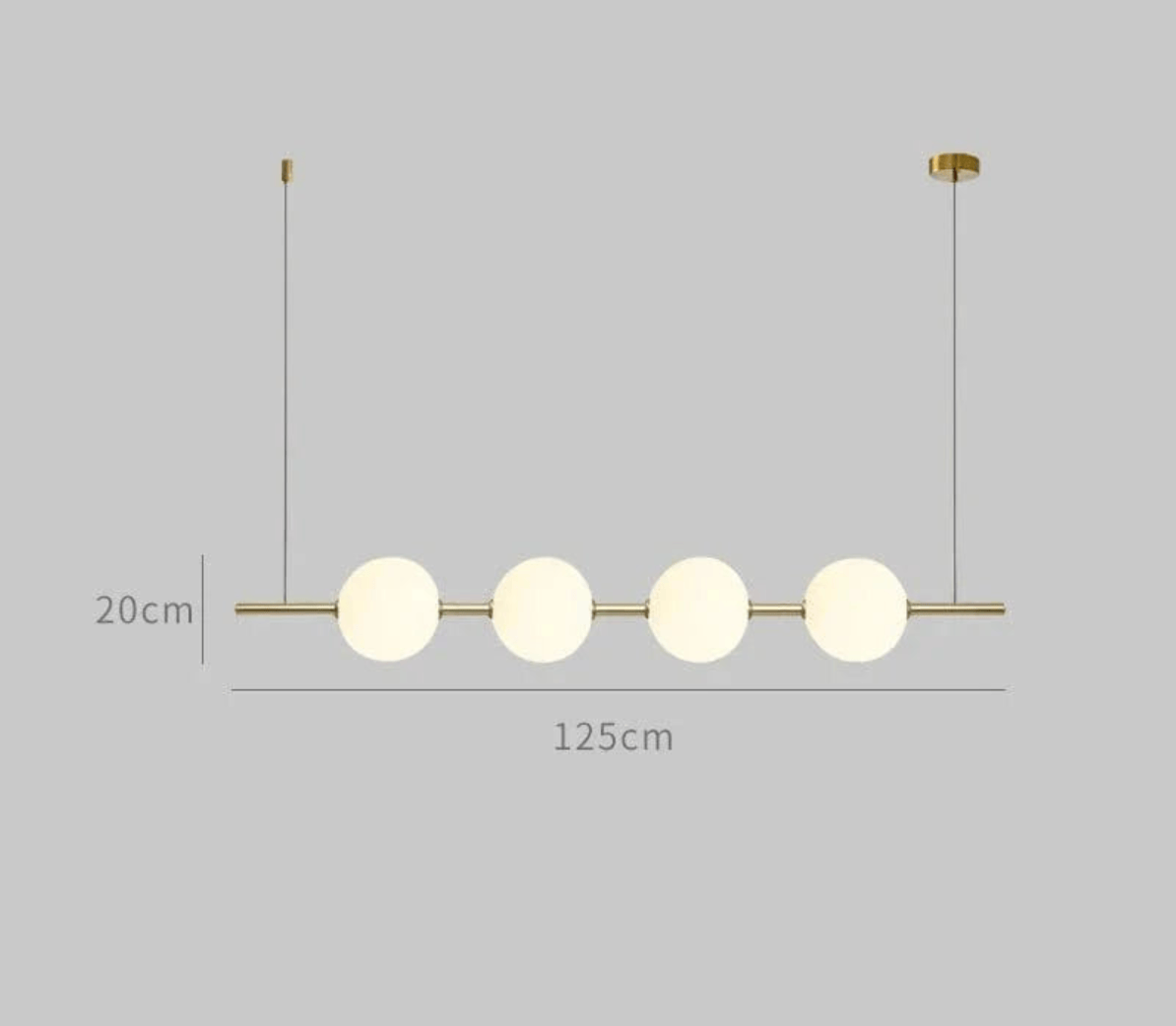 BE SHINE Suspension doré longue avec boules blanche OR 125cm / LUMIÈRE FROIDE 6000K