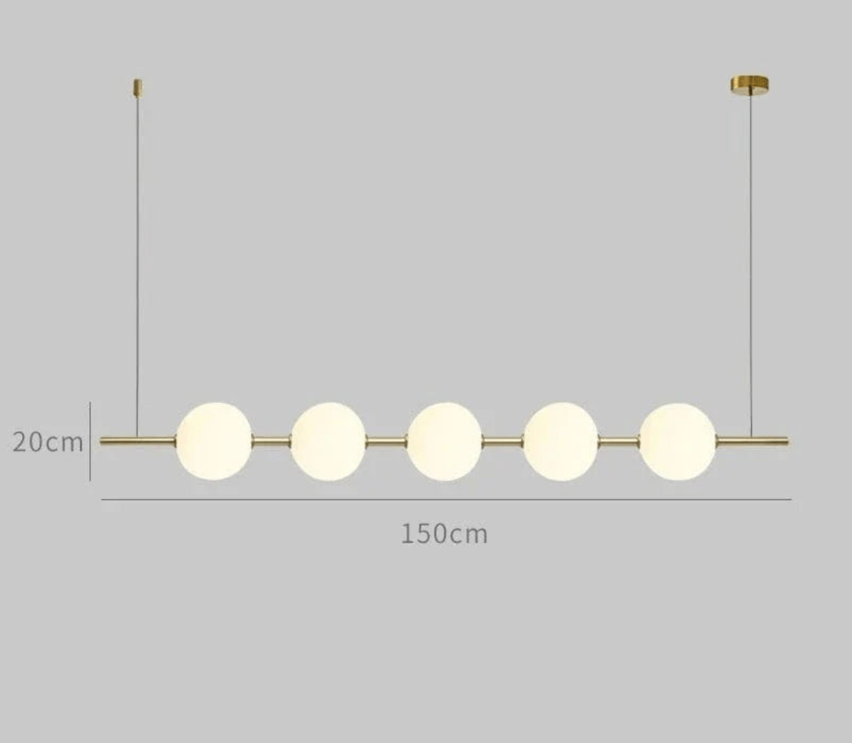 BE SHINE Suspension doré longue avec boules blanche OR 150cm / LUMIÈRE FROIDE 6000K