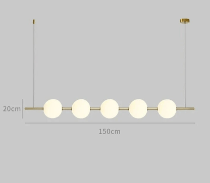 BE SHINE Suspension doré longue avec boules blanche OR 150cm / LUMIÈRE FROIDE 6000K