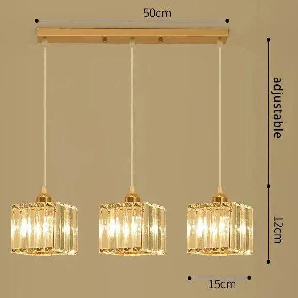 BE SHINE Suspension 3 lampes cube en verre côtelé OR 3 LAMPES ABAT-JOUR CUBE BASE LONGUE
