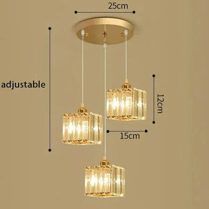 BE SHINE Suspension 3 lampes cube en verre côtelé OR 3 LAMPES ABAT-JOUR CUBE BASE RONDE
