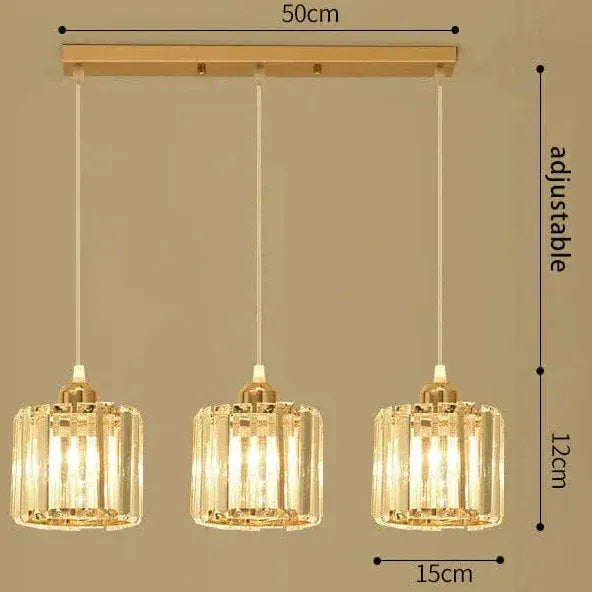 BE SHINE Suspension 3 lampes cube en verre côtelé OR 3 LAMPES ABAT-JOUR ROND BASE LONGUE