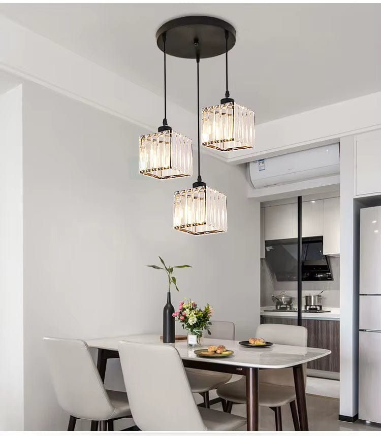 BE SHINE Suspension 3 lampes cube en verre côtelé