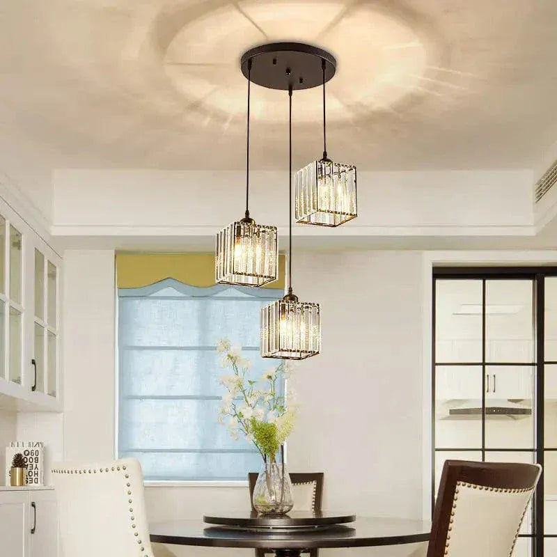 BE SHINE Suspension 3 lampes cube en verre côtelé