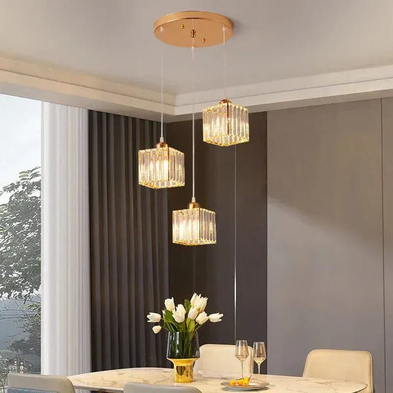 BE SHINE Suspension 3 lampes cube en verre côtelé