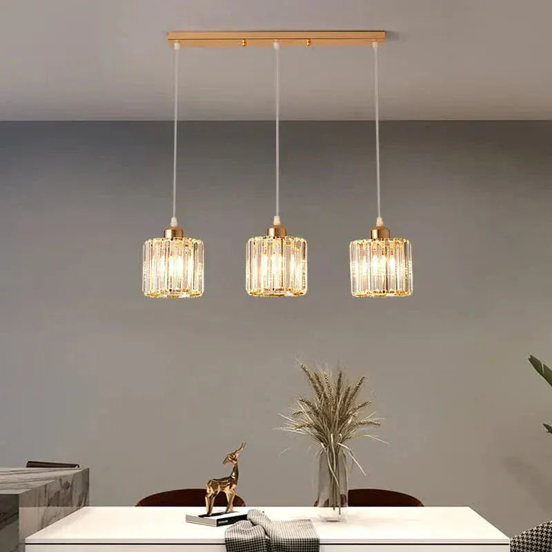 BE SHINE Suspension 3 lampes cube en verre côtelé