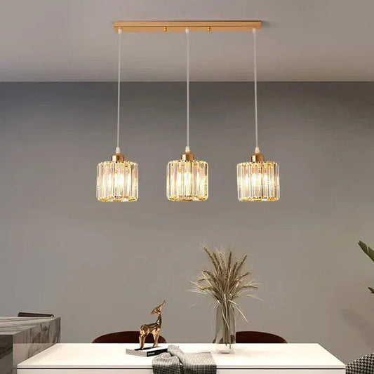 BE SHINE Suspension 3 lampes cube en verre côtelé