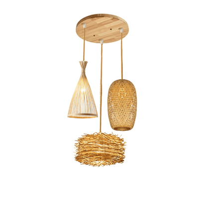 BE SHINE Suspension 3 lampes en rotin