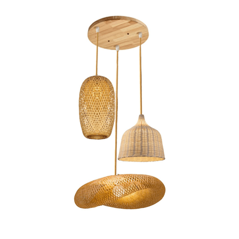 BE SHINE Suspension 3 lampes en rotin