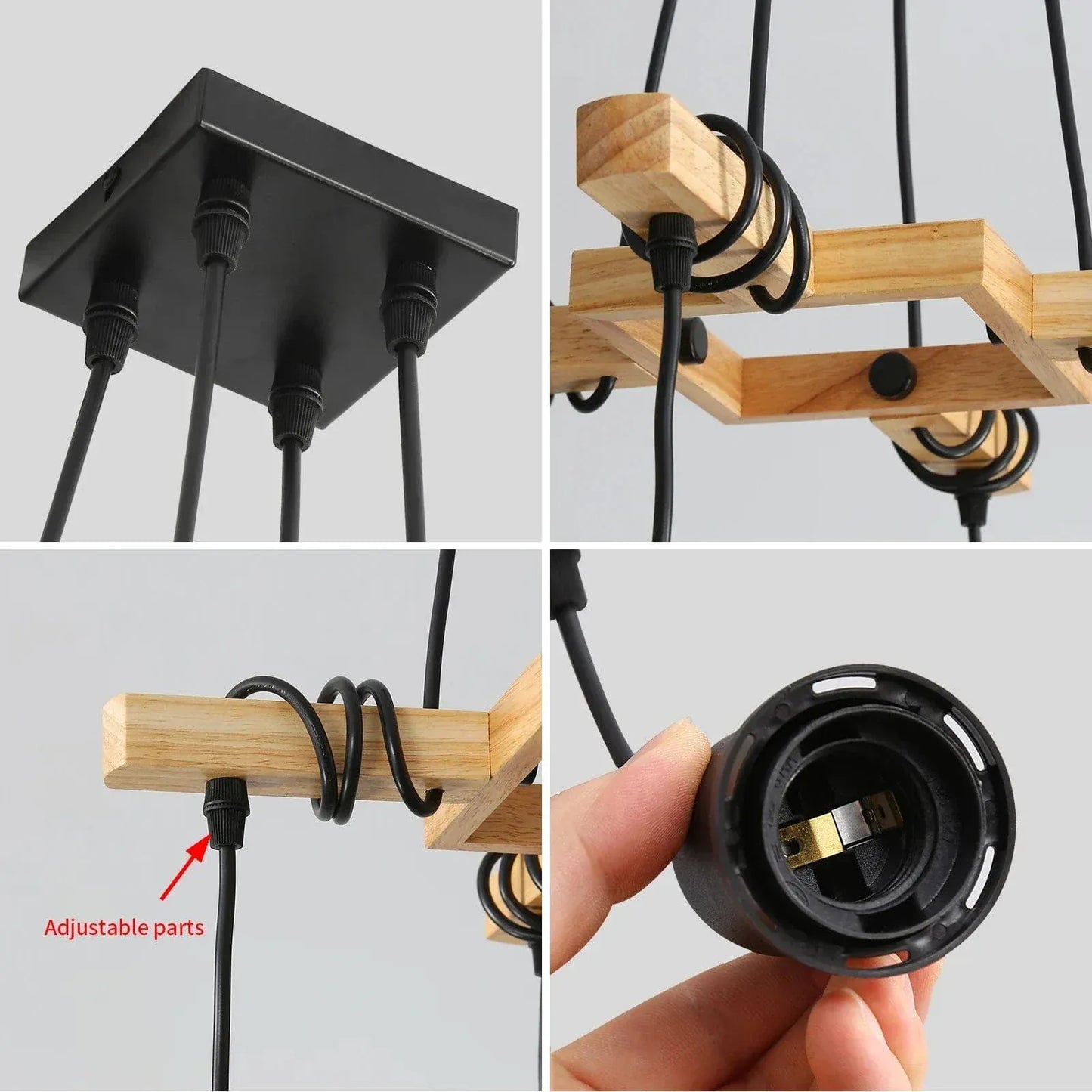 BE SHINE Suspension 4 lampes en bois ampoule Edison