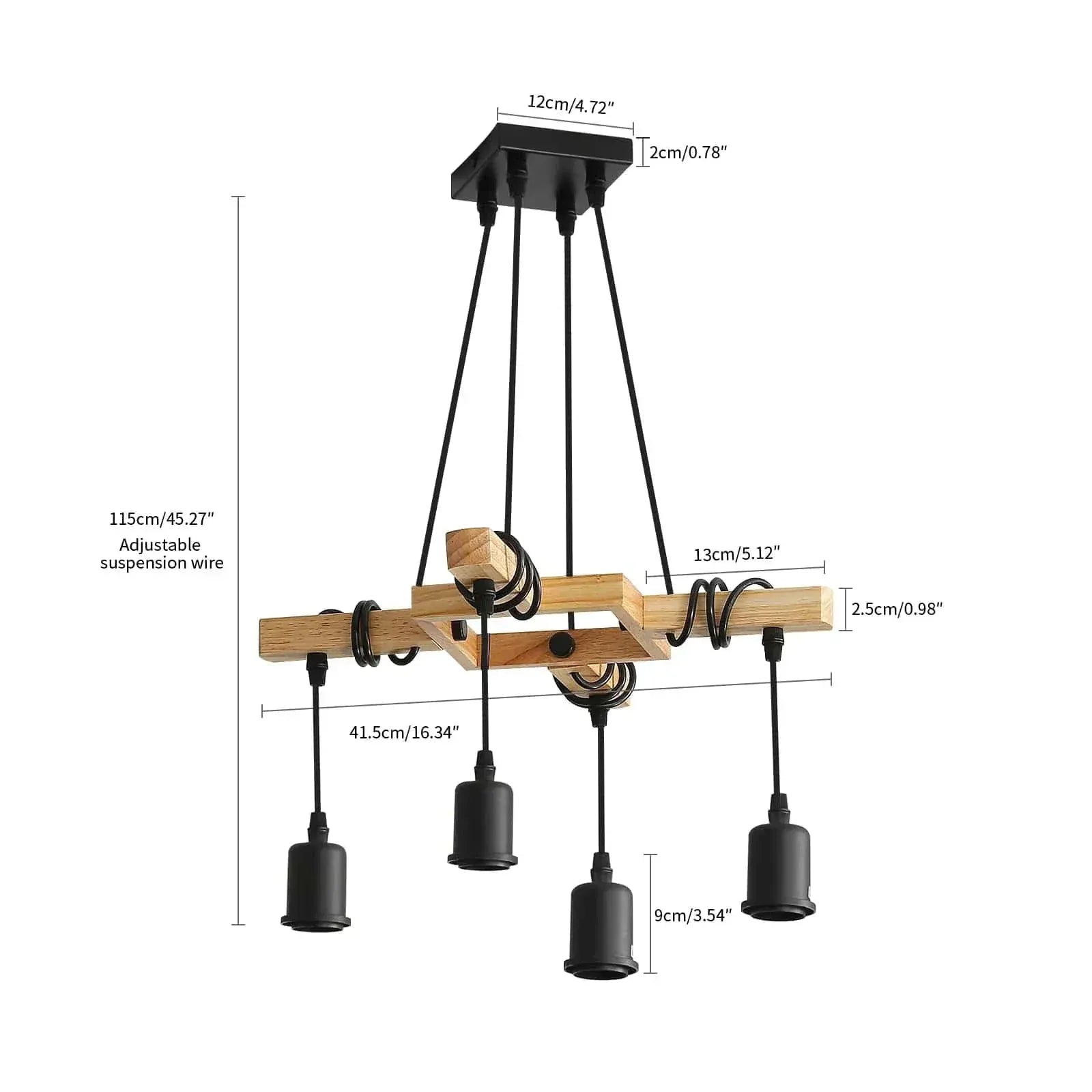 BE SHINE Suspension 4 lampes en bois ampoule Edison