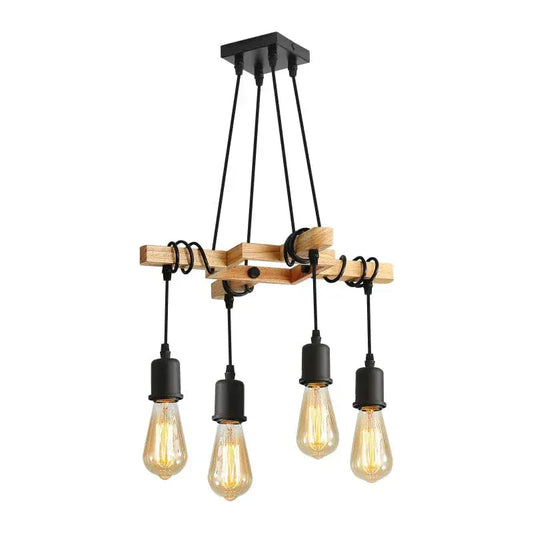 BE SHINE Suspension 4 lampes en bois ampoule Edison