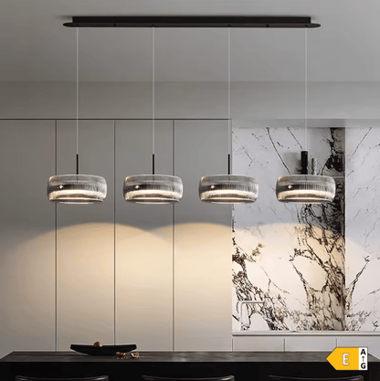 BE SHINE Suspension 4 lampes en verre côtelé