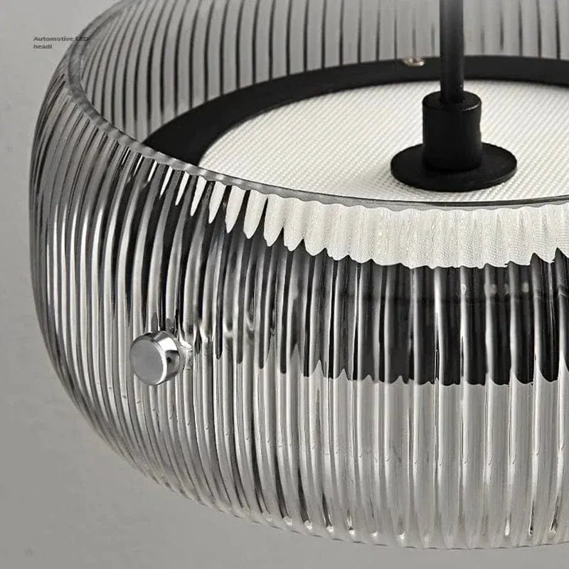 BE SHINE Suspension 4 lampes en verre côtelé