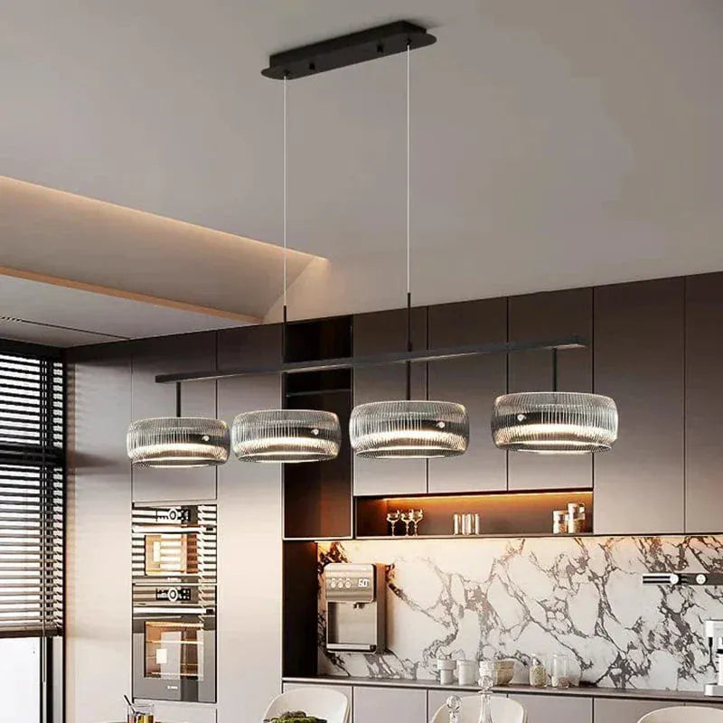 BE SHINE Suspension 4 lampes en verre côtelé