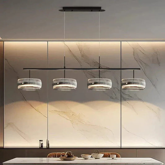 BE SHINE Suspension 4 lampes en verre côtelé