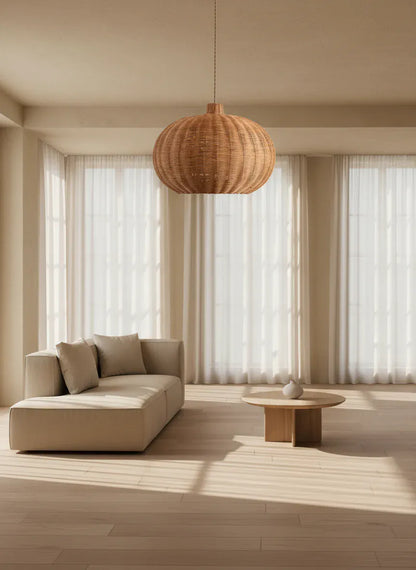 BE SHINE Suspension boule en rotin tressé