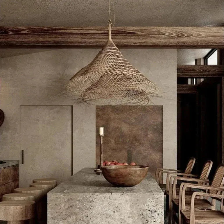 BE SHINE Suspension chapeau fibre de bambou tressé