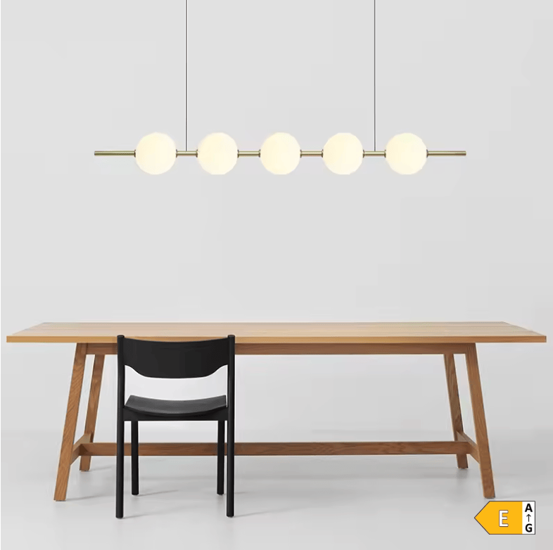 BE SHINE Suspension doré longue avec boules blanche