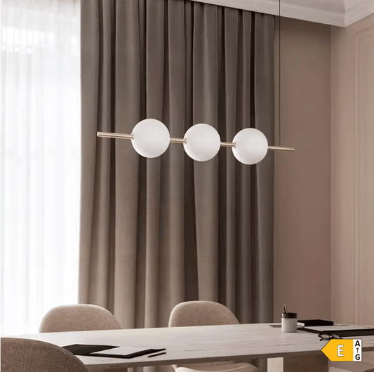 BE SHINE Suspension doré longue avec boules blanche