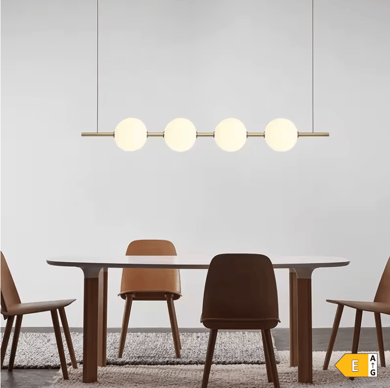 BE SHINE Suspension doré longue avec boules blanche