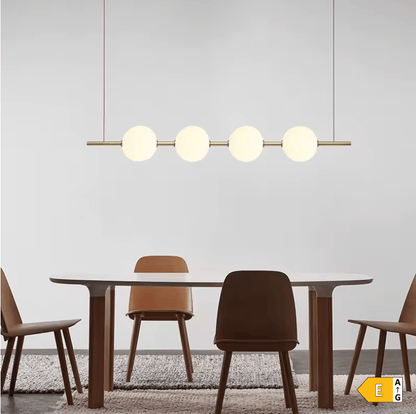 BE SHINE Suspension doré longue avec boules blanche