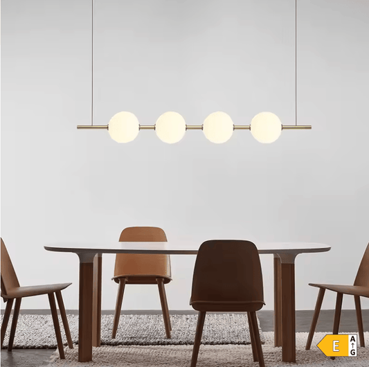 BE SHINE Suspension doré longue avec boules blanche