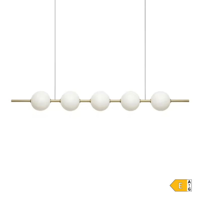 BE SHINE Suspension doré longue avec boules blanche