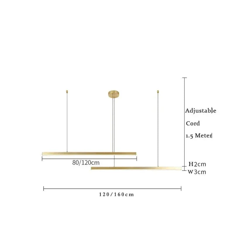 BE SHINE Suspension dorée barre led