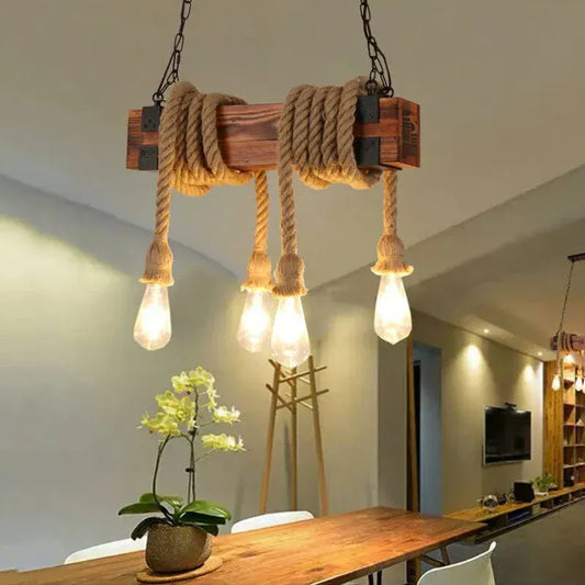 BE SHINE Suspension en bois rustique avec corde