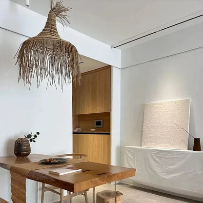 BE SHINE Suspension en paille style Wabi-Sabi