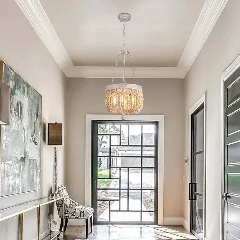 BE SHINE Suspension en perle de bois style baroque