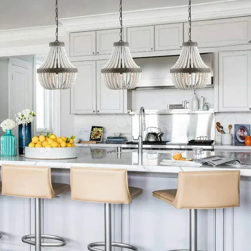 BE SHINE Suspension en perle de bois style baroque