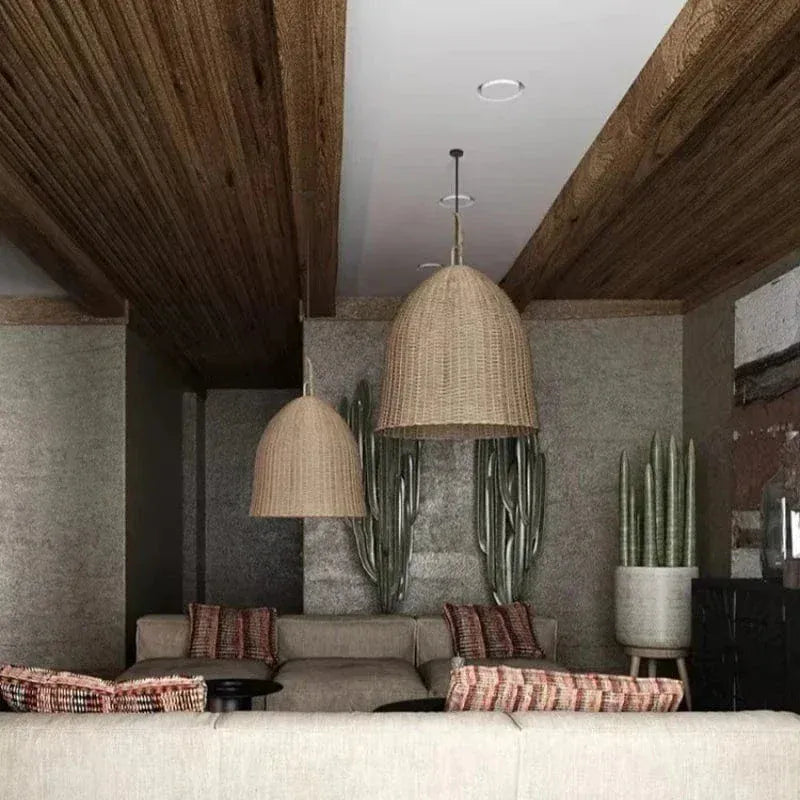 BE SHINE Suspension en rotin panier tressé