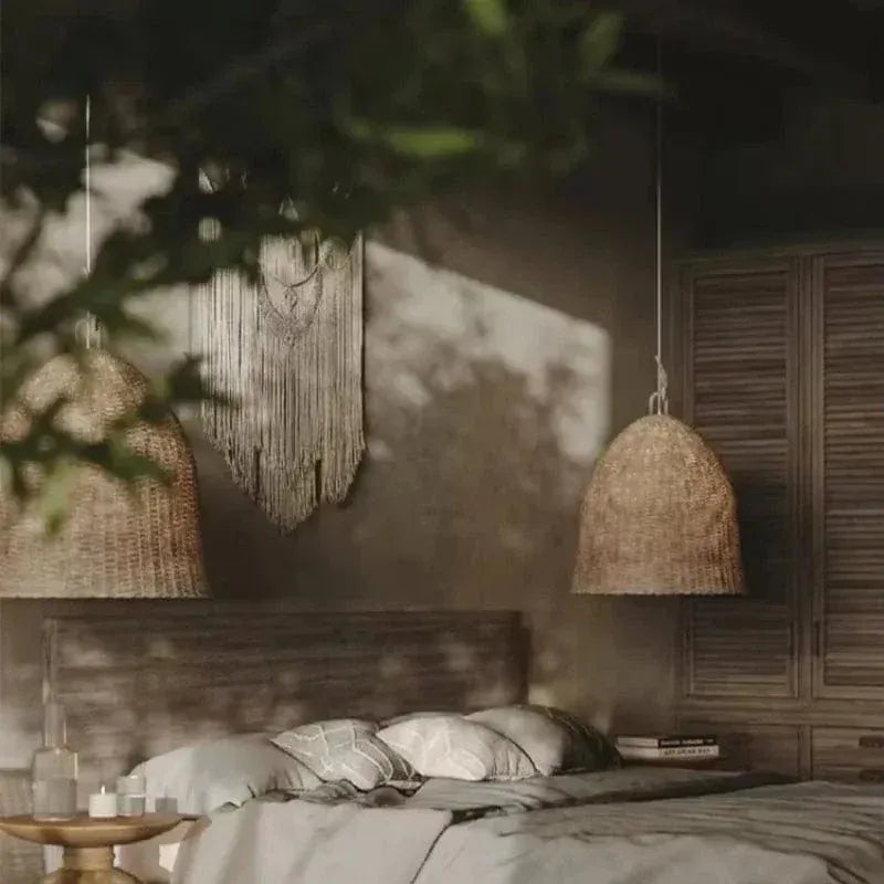 BE SHINE Suspension en rotin panier tressé