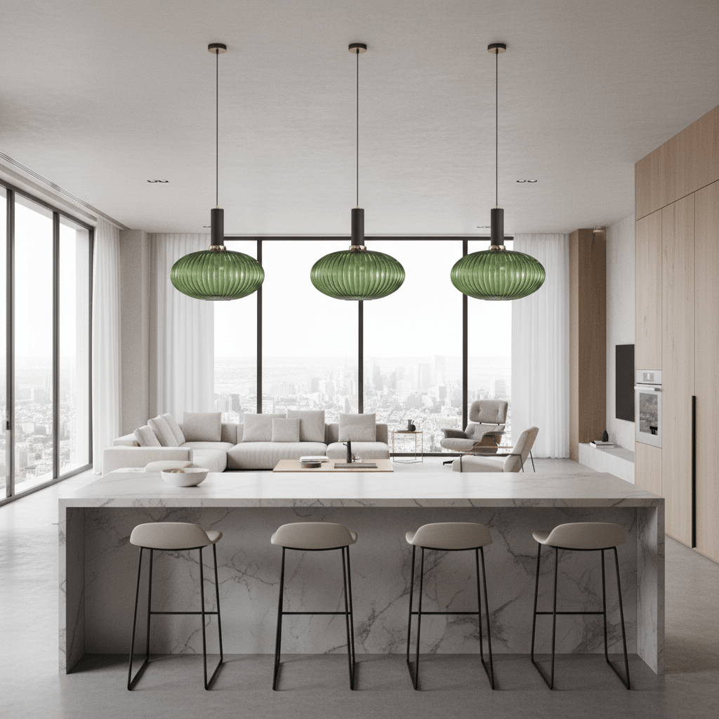 BE SHINE Suspension ovale en verre côtelé