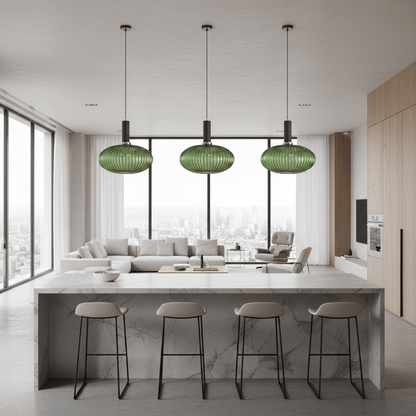 BE SHINE Suspension ovale en verre côtelé