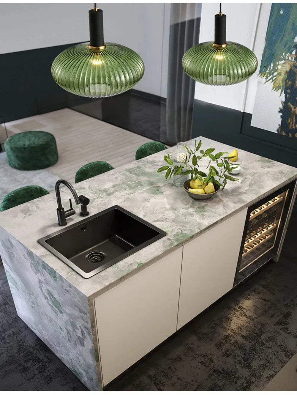 BE SHINE Suspension ovale en verre côtelé