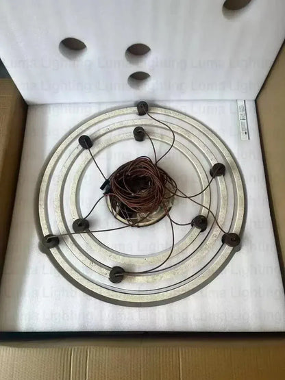 BE SHINE Suspension pierre de travertin anneaux led