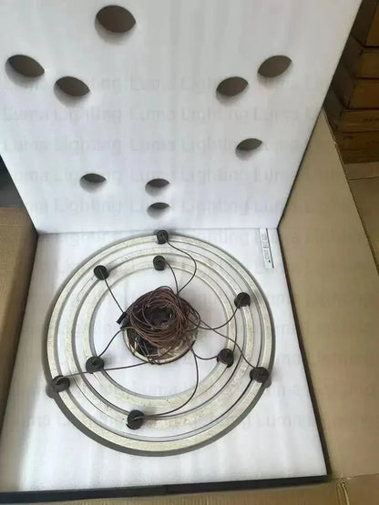 BE SHINE Suspension pierre de travertin anneaux led