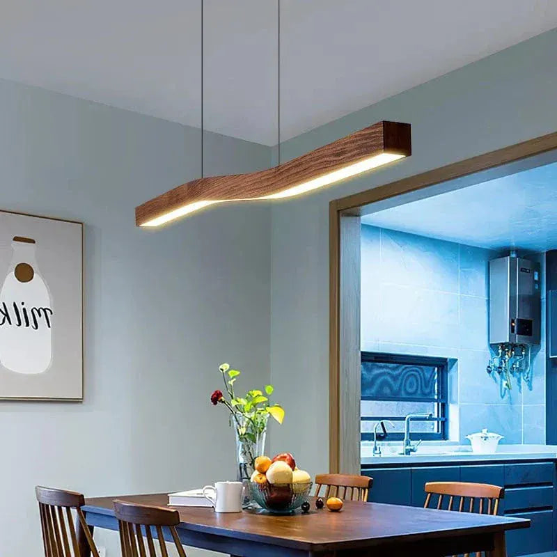 BE SHINE Suspension plate barre led bois 120 cm