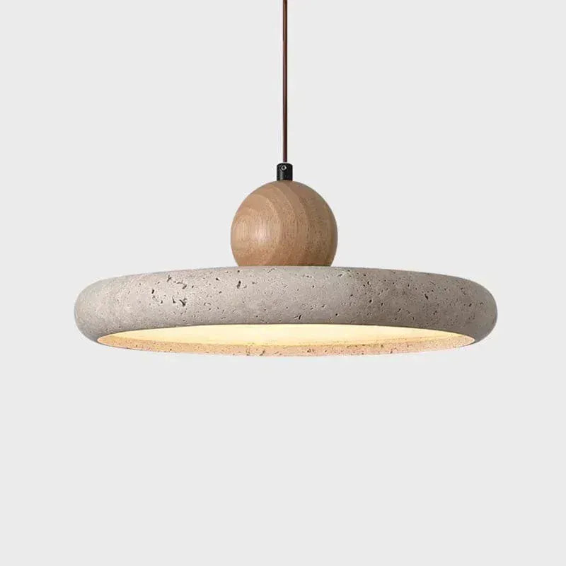 BE SHINE Suspension plate en pierre de travertin et boule de bois