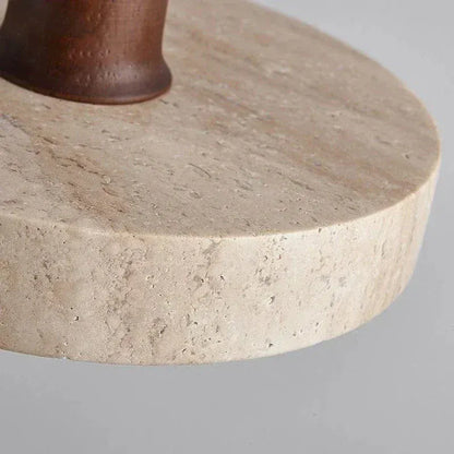 BE SHINE Suspension plate en pierre de travertin ornée de bois