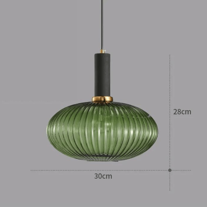 BE SHINE Suspension ovale en verre côtelé VERT