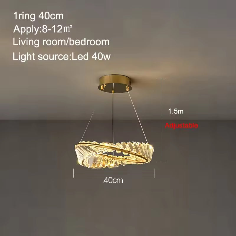 Eclairage suspension Suspension luminaire anneaux cristallin 1 ANNEAUX DIAMÈTRE 40 cm / LUMIÈRE CHAUDE 3000k