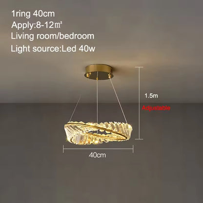 Eclairage suspension Suspension luminaire anneaux cristallin 1 ANNEAUX DIAMÈTRE 40 cm / LUMIÈRE CHAUDE 3000k