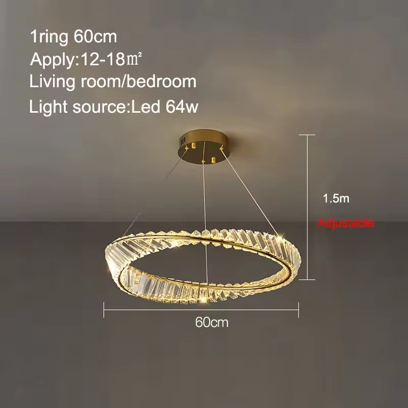 Eclairage suspension Suspension luminaire anneaux cristallin 1 ANNEAUX DIAMÈTRE 60 cm / LUMIÈRE CHAUDE 3000k